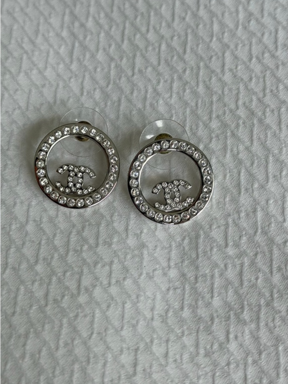CHANEL Silver Crystal CC Open Circle Stud Earrings - Picture 2 of 5